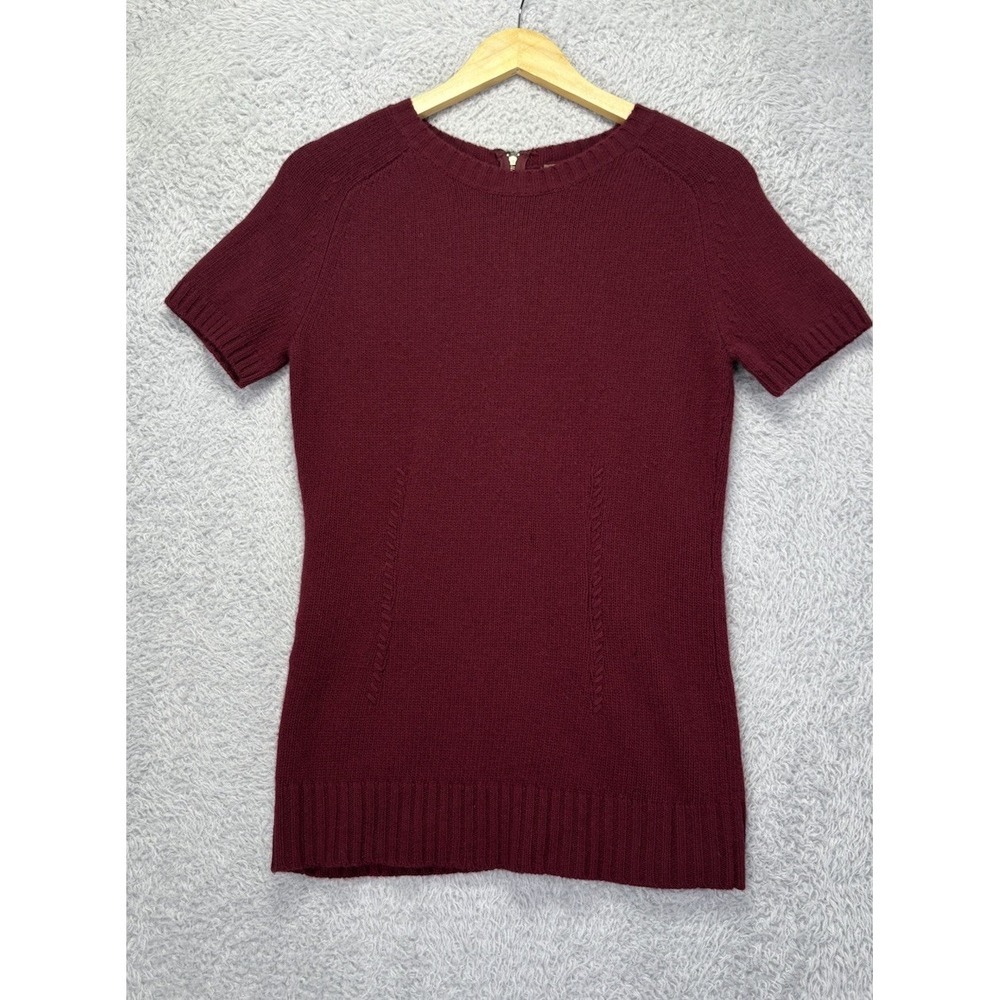 BCBGMAXAZRIA Womens M Merlot 100% Wool Short Sleeve Sweater Knit Top NEW